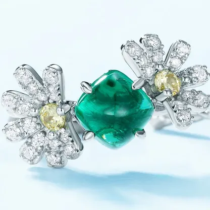 Costume Jewelry Emerald Lab Created Gemstones 5*7mm Wedding Silver Rings for Women