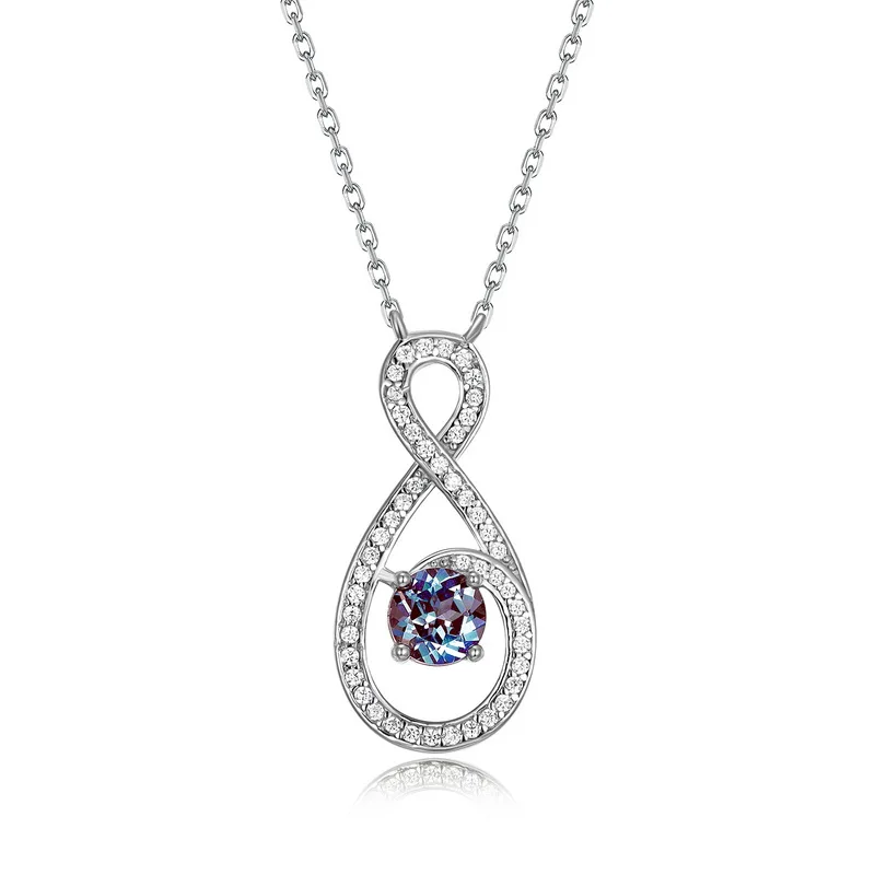 JewelyKing S925 Sterling Silver Alexandrite Necklace Vermeil Infinite Symbol Light Luxury Clavicle Chain JKNS0015