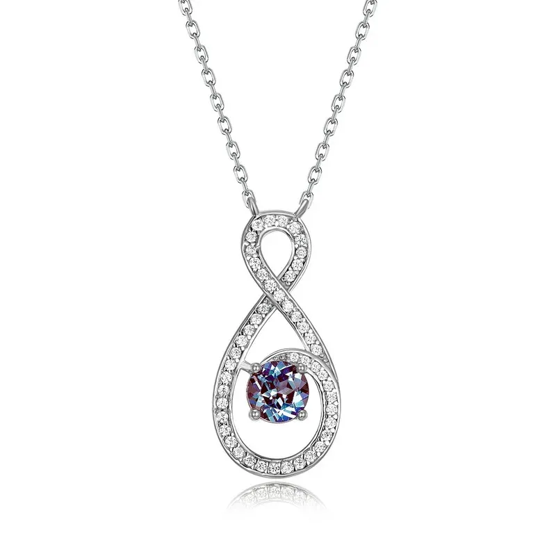 JewelyKing S925 Sterling Silver Alexandrite Necklace Vermeil Infinite Symbol Light Luxury Clavicle Chain JKNS0015