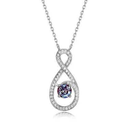 JewelyKing S925 Sterling Silver Alexandrite Necklace Vermeil Infinite Symbol Light Luxury Clavicle Chain JKNS0015