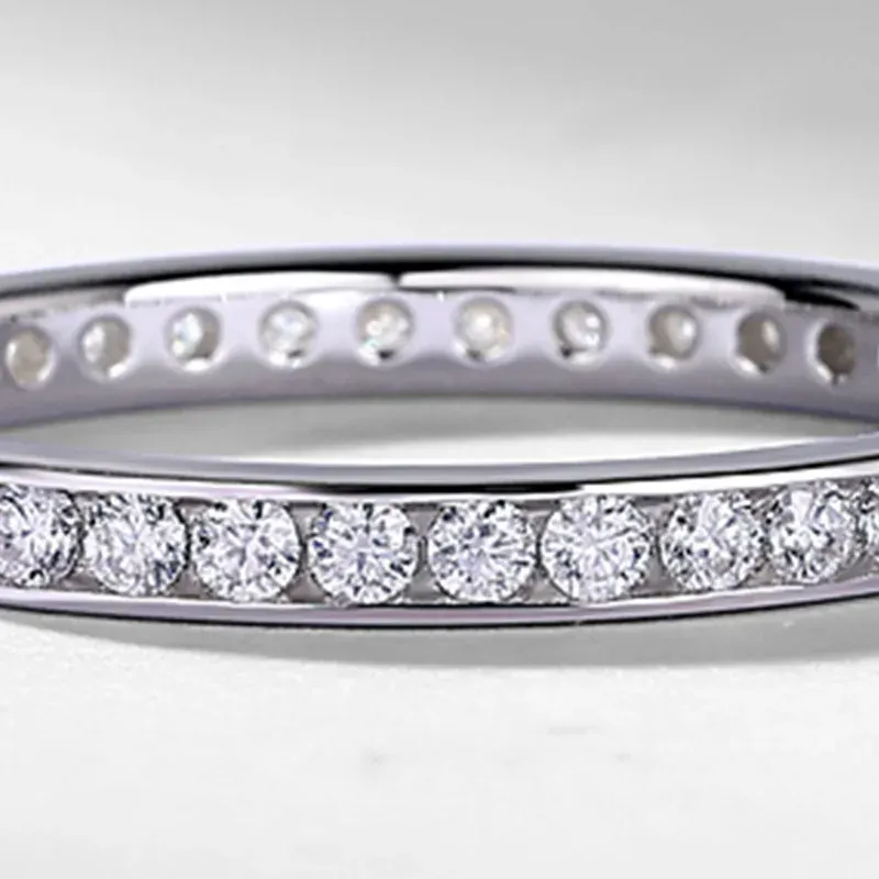 JewelyKing S925 Sterling Silver Moissanite Stackable Full Eternity Channel Set Pave Band Wedding Ring JKRS0016