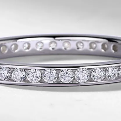 JewelyKing S925 Sterling Silver Moissanite Stackable Full Eternity Channel Set Pave Band Wedding Ring JKRS0016