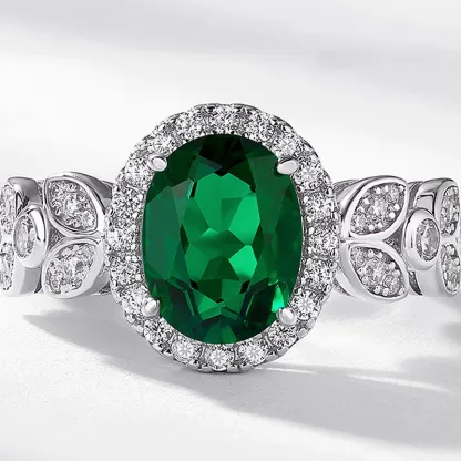 Custom Wholesale Women Wedding Set Rings for Fresh Round Artificial Lab Emerald Leaf Design CZ Set Rings Women