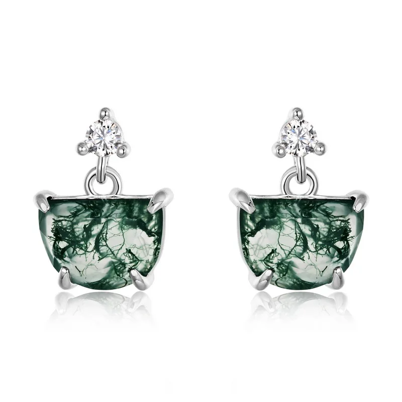 Jewelyking Green Moss Agate Engagement Wedding Earrings JKES0097