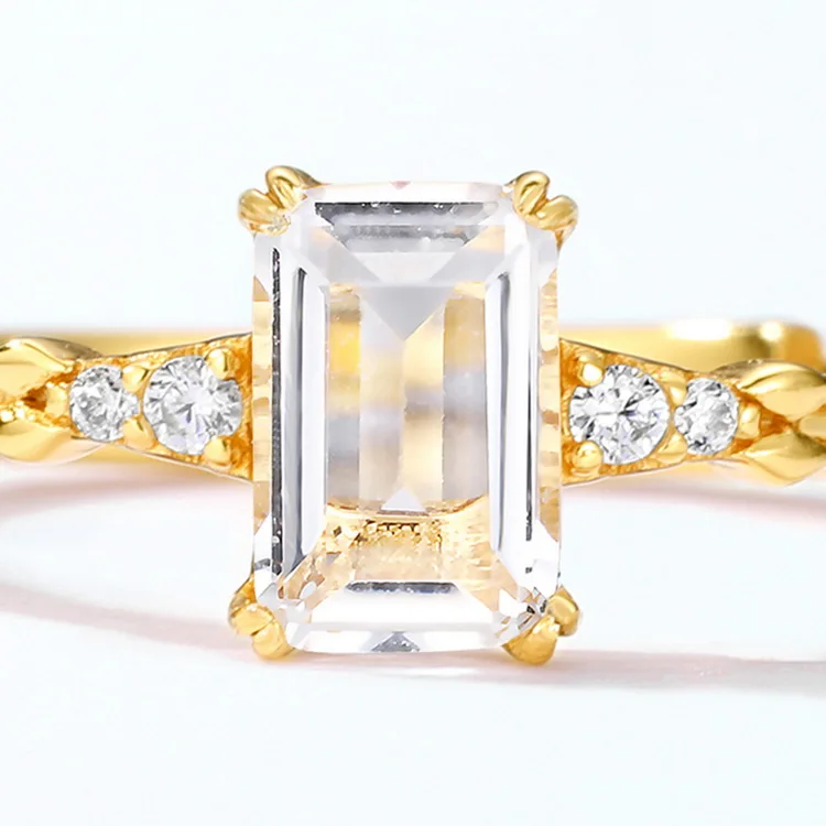 JewelyKing S925 Sterling Silver Natural Crystal Big Gemstone Clear Quartz Ring JKRS0276
