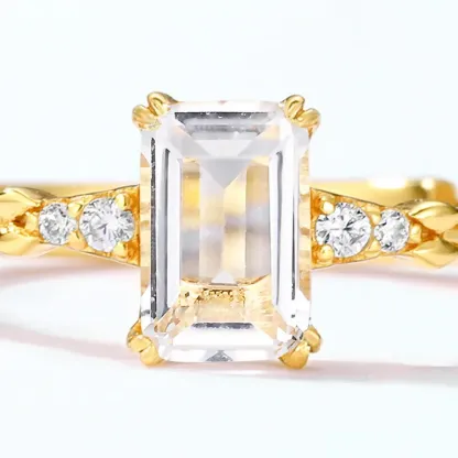 JewelyKing S925 Sterling Silver Natural Crystal Big Gemstone Clear Quartz Ring JKRS0276