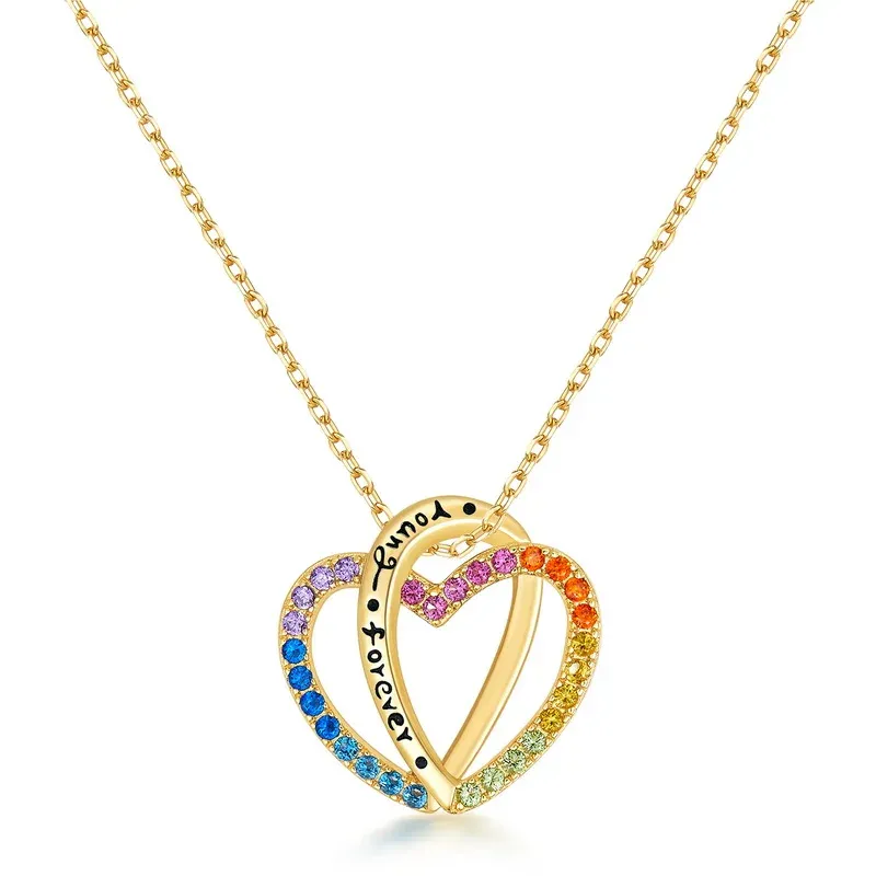 S925 Sterling Silver Knot Love Heart Necklaces Simple Circle Forever Heart Gold Rainbow Double Heart Pendant Necklace for Women