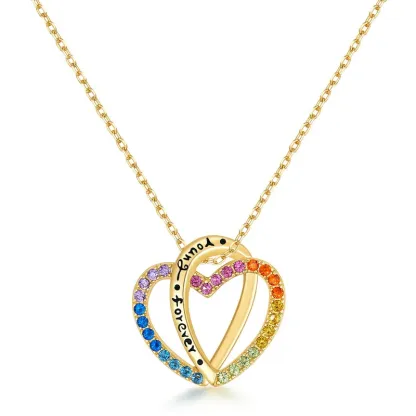 S925 Sterling Silver Knot Love Heart Necklaces Simple Circle Forever Heart Gold Rainbow Double Heart Pendant Necklace for Women