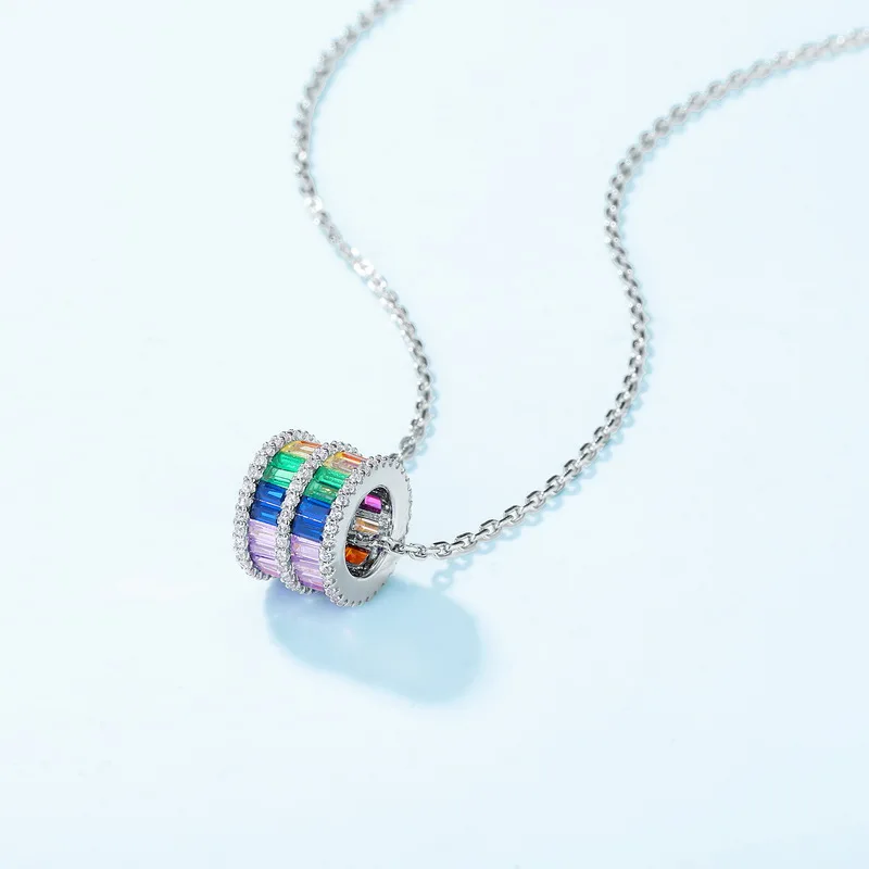 Gold Plated S925 18k Gold Rainbow Colorful CZ Charms Bracelet Necklace Custom Colorful Jewelry Gift for Women
