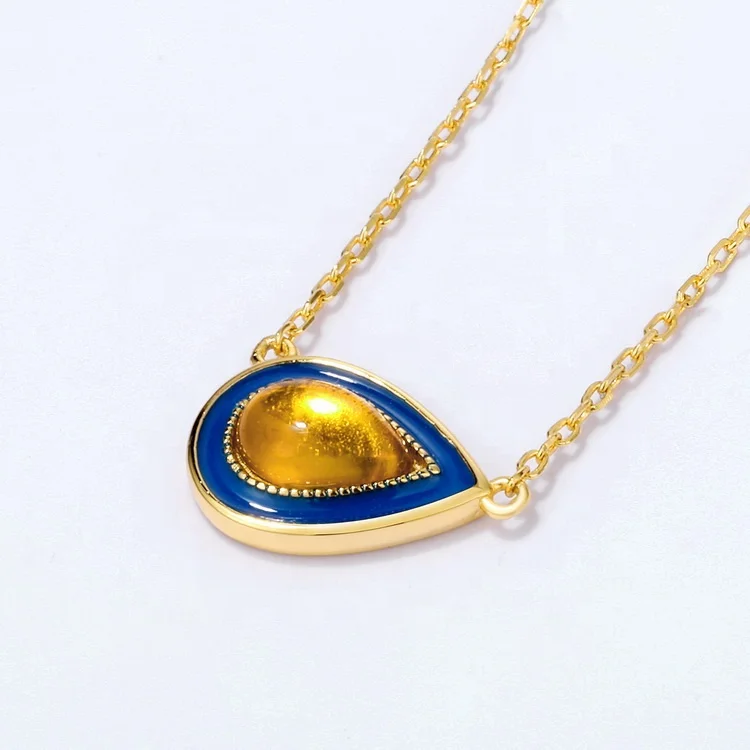 JewelyKing S925 Sterling Silver Big Amber Drop Shape Pendant Women Necklace JKNS0162