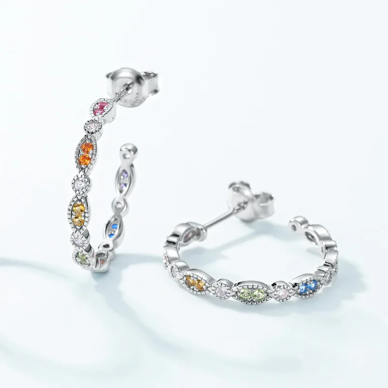 925 Sterling Silver Jewelry Zircon Rainbow CZ Gemstone Stud Women Earrings for Women