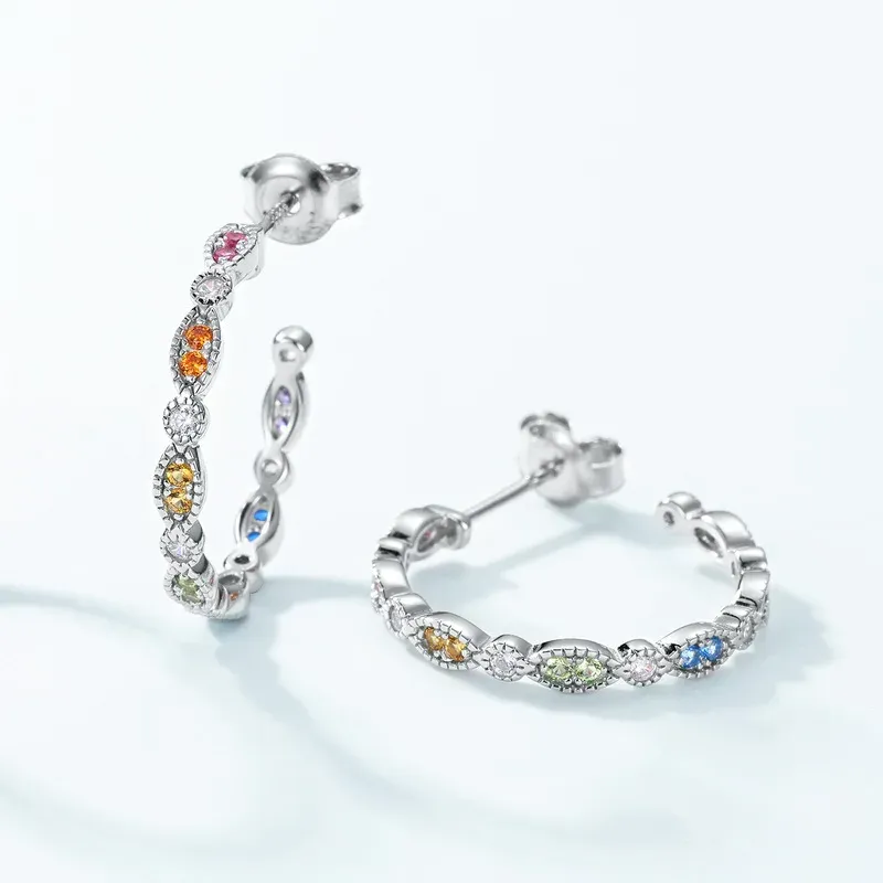 925 Sterling Silver Jewelry Zircon Rainbow CZ Gemstone Stud Women Earrings for Women