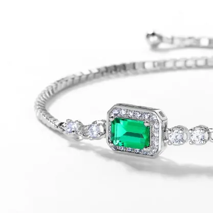 Jewelry S925 Silver Charm Adjustable Bracelets Lab Grown Emerald Stone Bracelet for WOMEN'S Gift Party