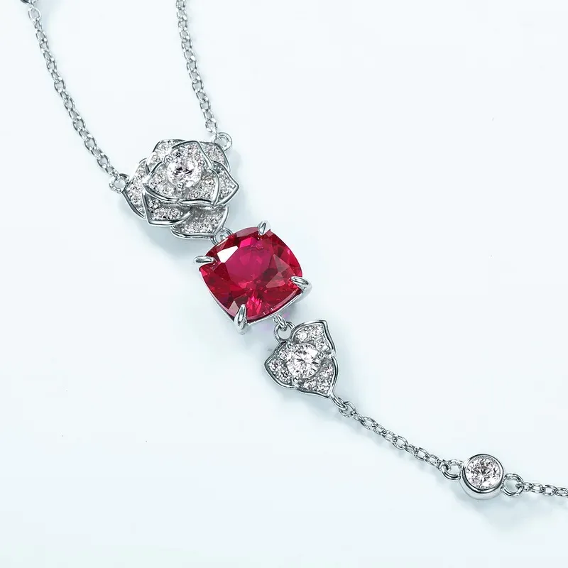 JewelyKing S925 Silver Lab Grown Rubies Inlaid Colored Necklace JKNS0176
