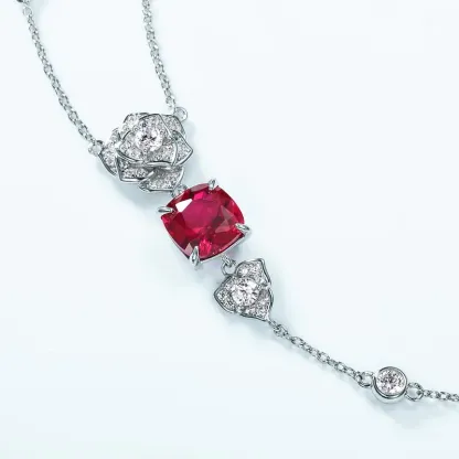 JewelyKing S925 Silver Lab Grown Rubies Inlaid Colored Necklace JKNS0176