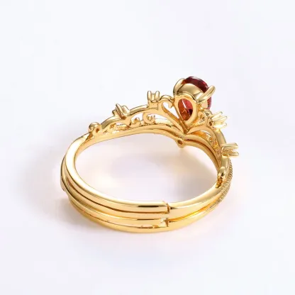 JewelyKing S925 Silver Delicate Crown  Mozambique Red Garnet Women Engagement Ring JKRS0281