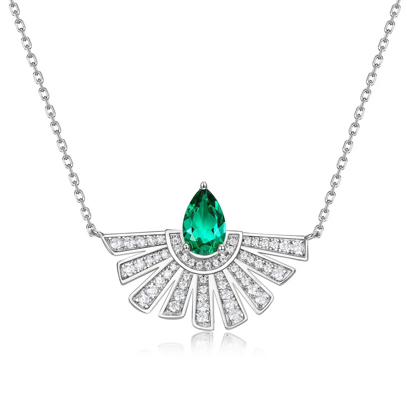 JewelyKing S925 Retro High End Cultured Emerald Necklace Lab Created Emerald JKNS0019