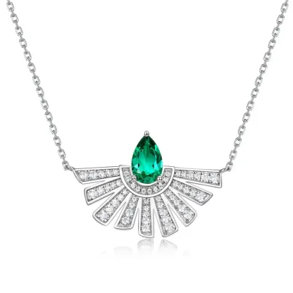 JewelyKing S925 Retro High End Cultured Emerald Necklace Lab Created Emerald JKNS0019
