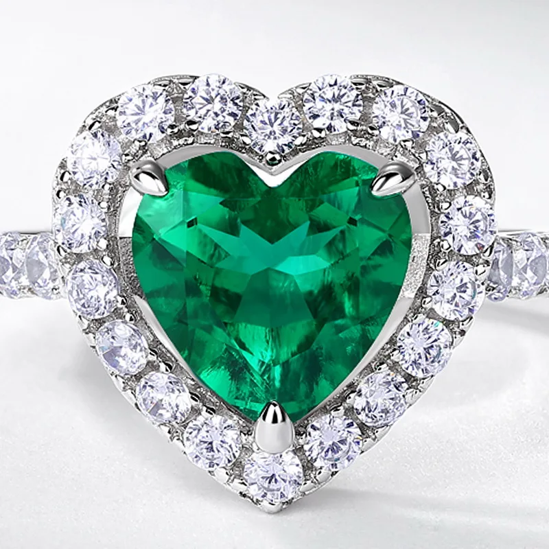 925 Sterling Silver Jewelry Set Heart Earrings and Ring Costume Jewelry Emerald Jewelry Set