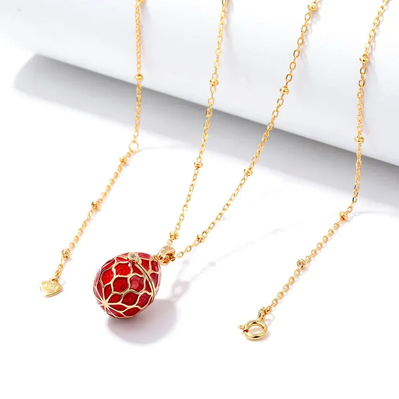 JewelyKing  S925 Sterling Silver Diffuser Enamel Egg Cage Locket Vintage Pendant Necklace JKNS0141