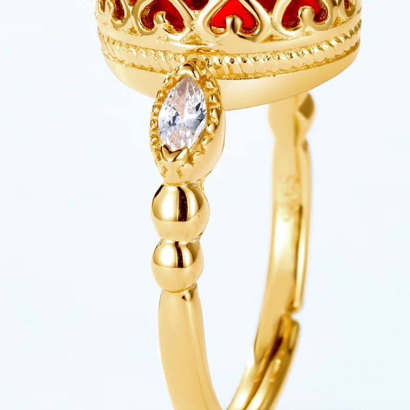 JewelyKing S925 Sterling Silver Red Garnet Gold Plated Zirconia Ring JKRS0287