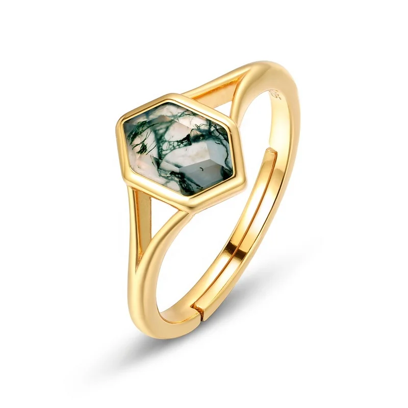 JewelyKing S925 Sterling Silver Green Agate Wedding Grass Agate Ring JKRS0242