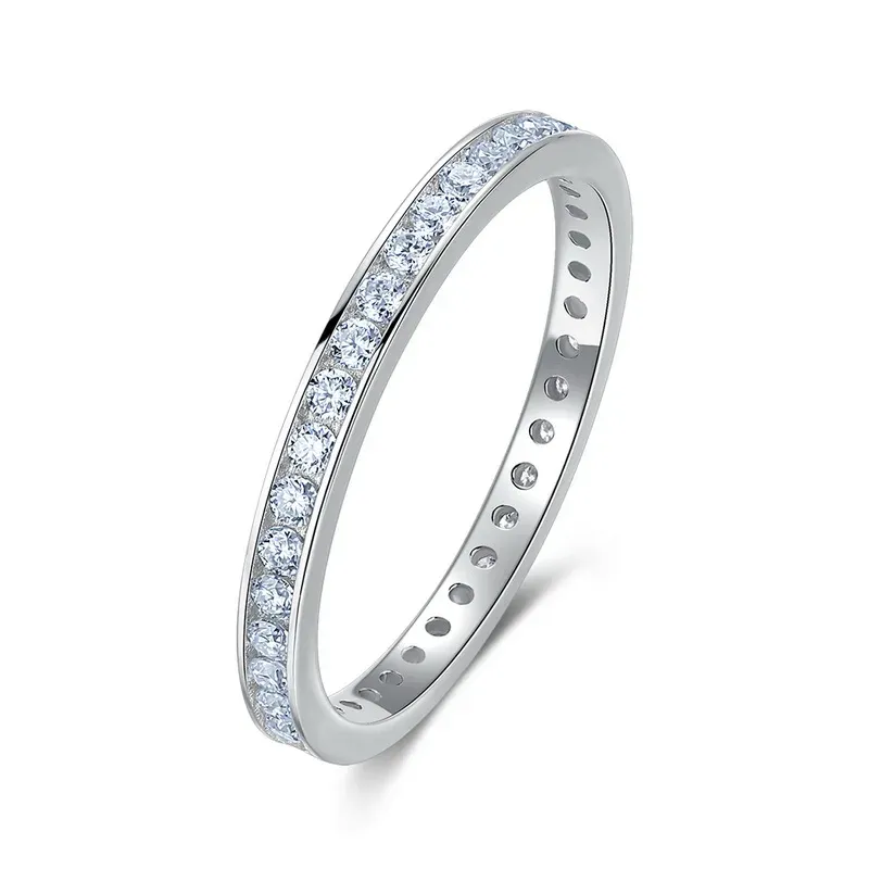 JewelyKing S925 Sterling Silver Moissanite Stackable Full Eternity Channel Set Pave Band Wedding Ring JKRS0016