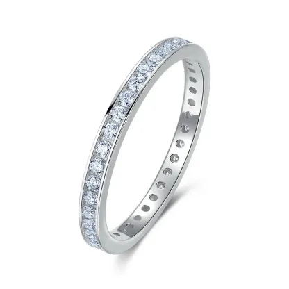 JewelyKing S925 Sterling Silver Moissanite Stackable Full Eternity Channel Set Pave Band Wedding Ring JKRS0016