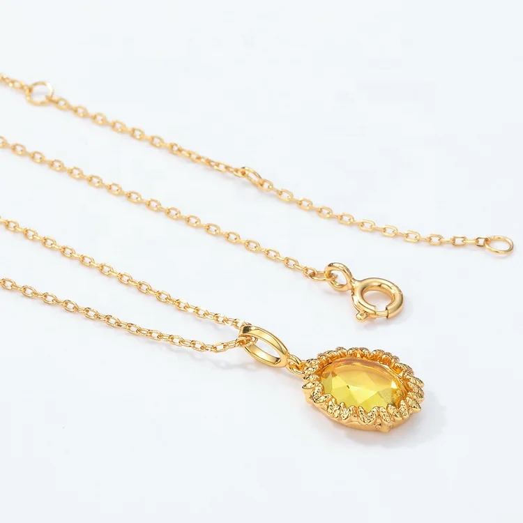JewelyKing S925 Sterling Silver Inlaid Oval Synthetic Citrine Pendant Luxury Female Pendant Necklace JKNS0188