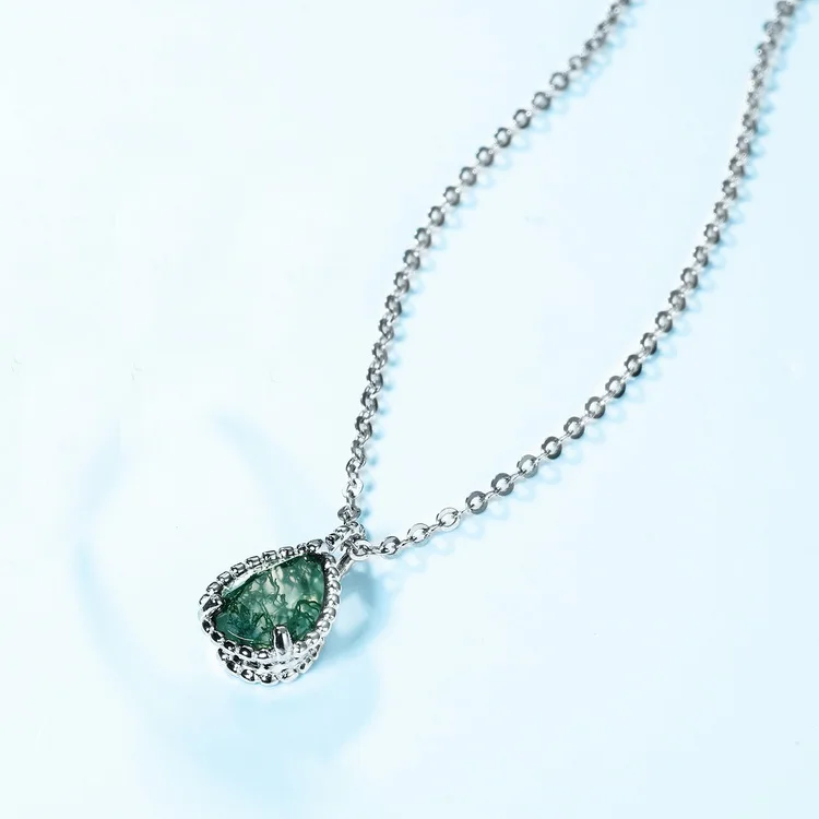 Jewelyking S925 Sterling Silver Elegant Style Moss Agate Garnet Citrine Pear Gemstone JKNS0080