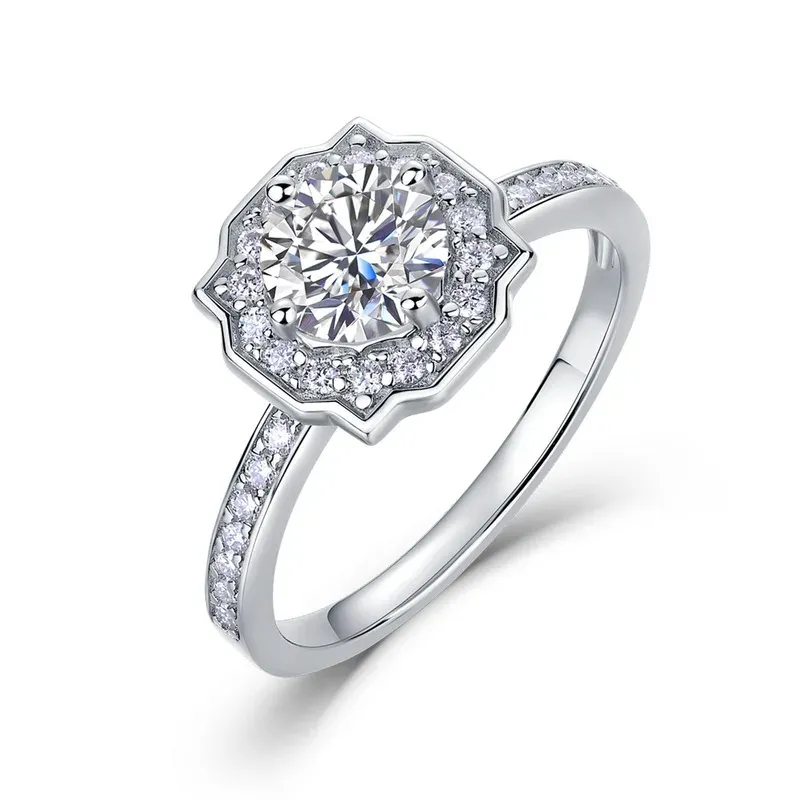 JewelyKing Women S925 Sterling Silver 1.0ct Radiant Flower Cut Lab Grown Diamond Wedding Engagement Rings JKRS0001