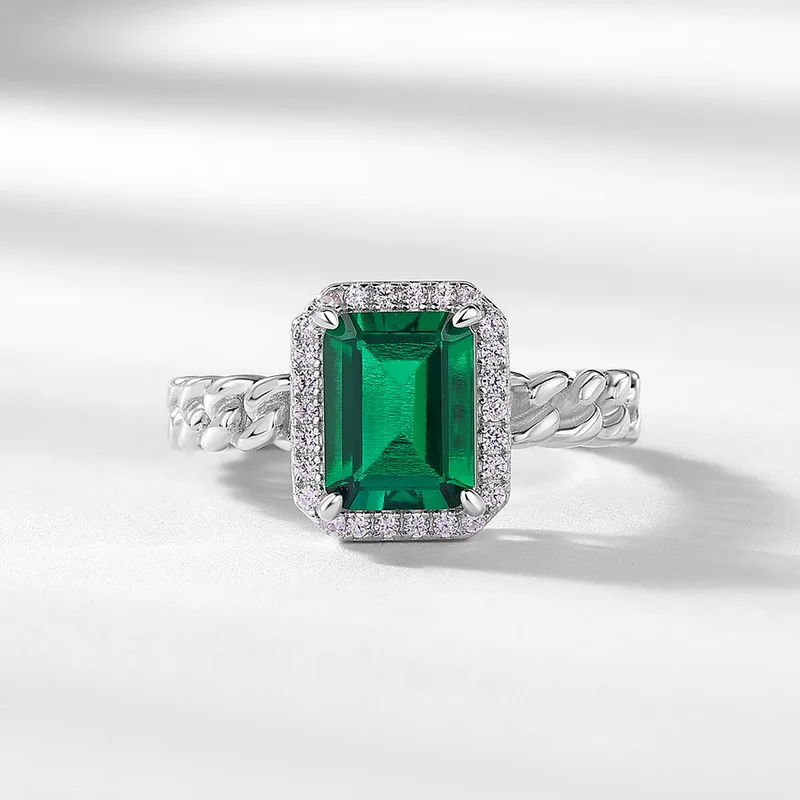 Panyu High End Jewelry Customization Synthetic Emerald Ring Made Solid 925 Sterling Silver