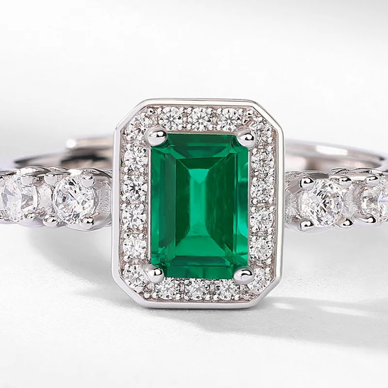 Panyu Custom Lab Created Emerald Square Ring 925 Sterling Silver Colored Gemstones for Modern FIne Ring