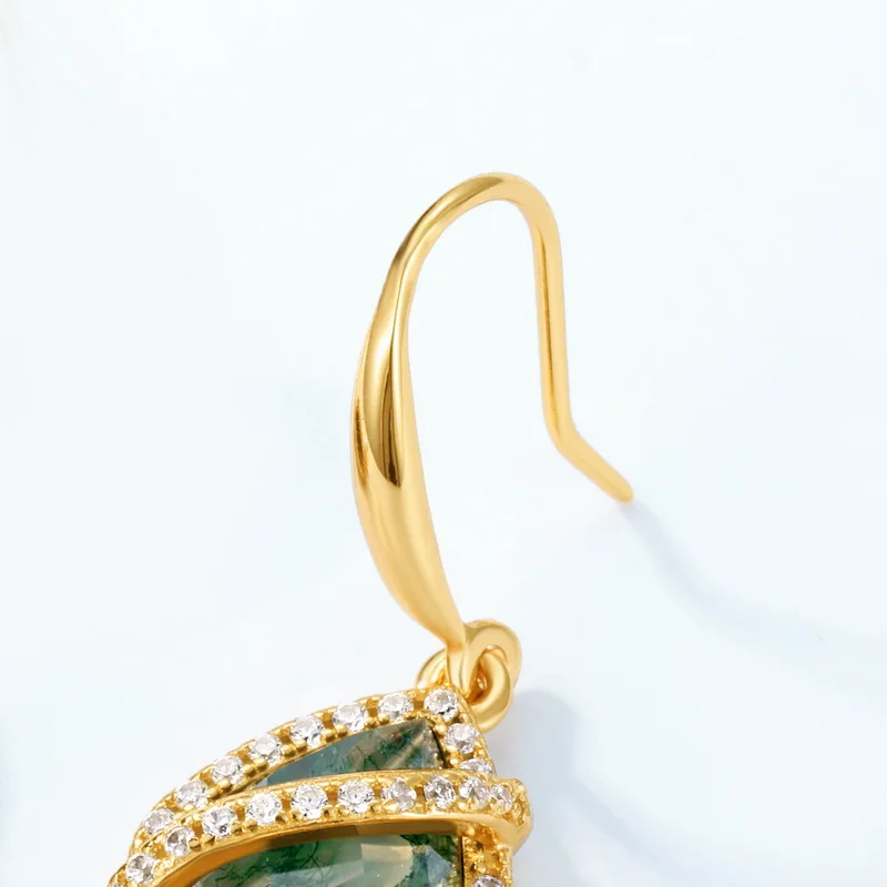 Jewelyking S925 Silver Premium Natural Green Moss Agate CZ Wrapped Pearl Drop Dangle Jewelry JKES0084