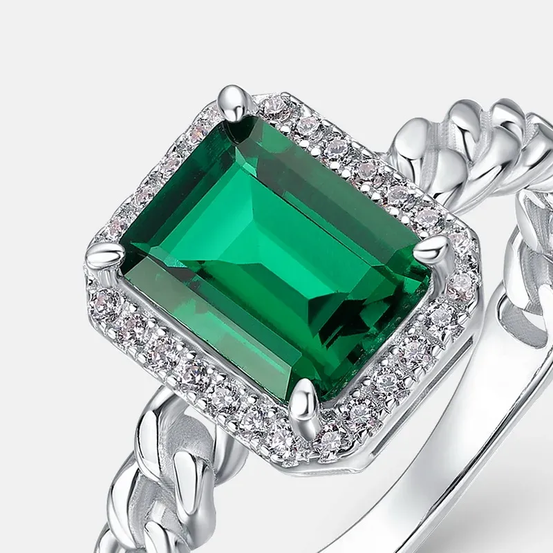 Panyu High End Jewelry Customization Synthetic Emerald Ring Made Solid 925 Sterling Silver