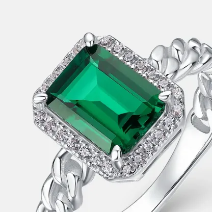 Panyu High End Jewelry Customization Synthetic Emerald Ring Made Solid 925 Sterling Silver