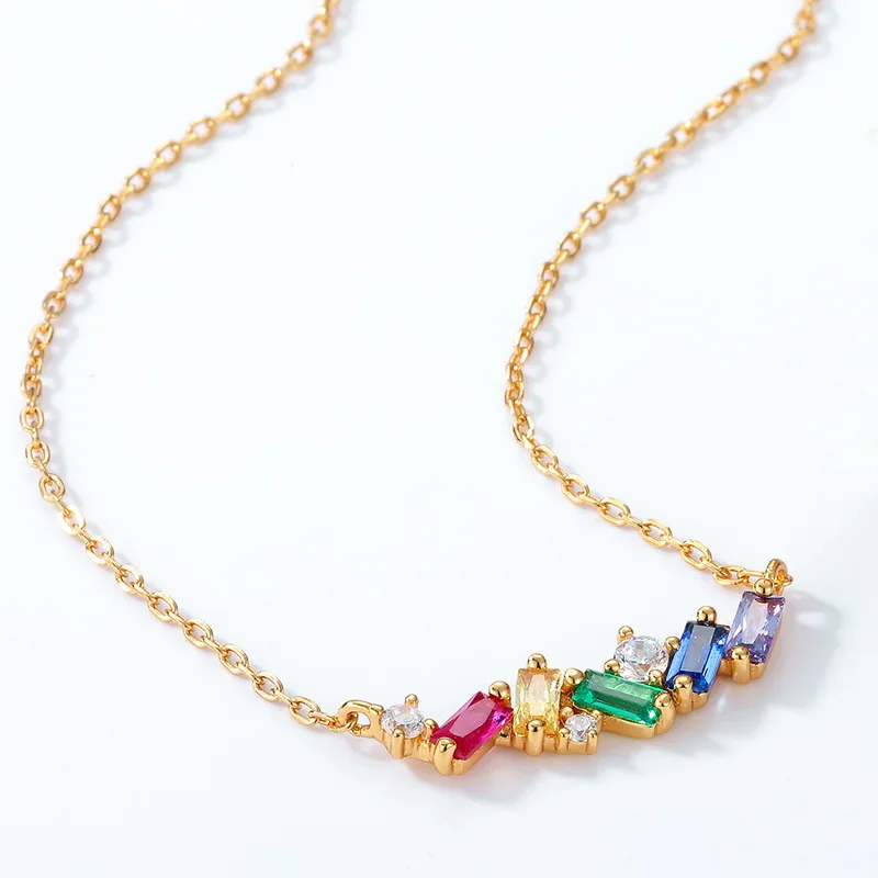 High Quality Fine Jewelry 925 Sterling Silver Rainbow Pendant Real Gold Plated Charm Necklace
