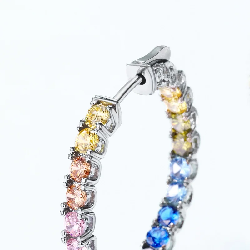 Latest Design Cheap Fashion Jewelry Big Small Rainbow Minimalist Colorful Sapphire Zirconia Hoop 925 Silver Huggie Earrings