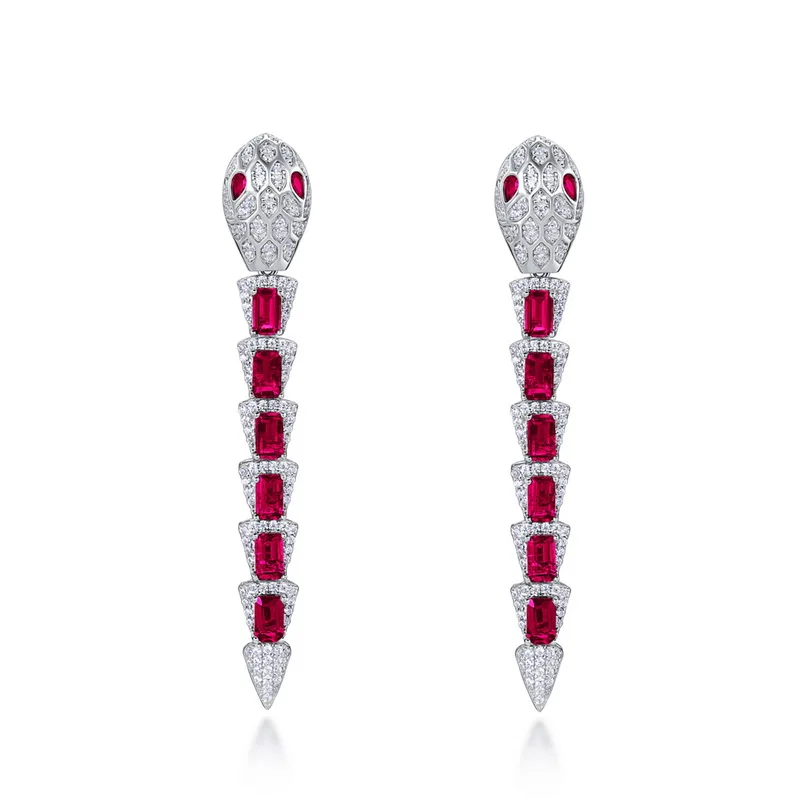 Silver Sterling S925 Earring Premium Snake Design Lab Grown Emerald Ear Stud