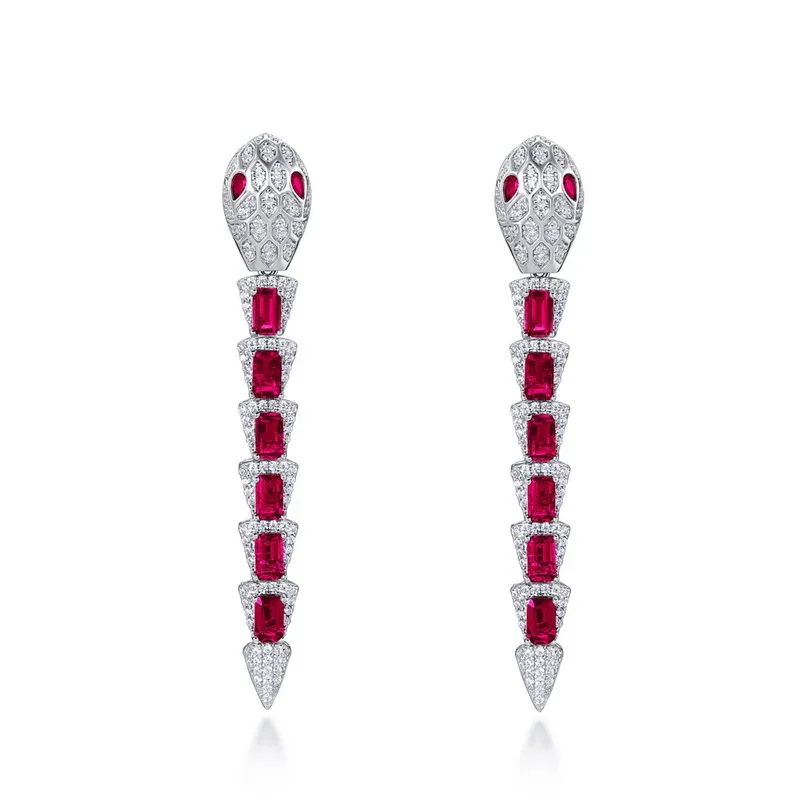 Silver Sterling S925 Earring Premium Snake Design Lab Grown Emerald Ear Stud