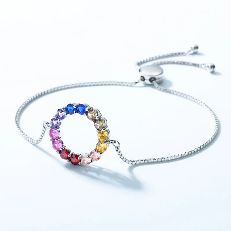 Elegant Rainbow Color Cubic Zirconia Wholesale Fine Jewelry Bracelets Women S925 Charm Bracelets