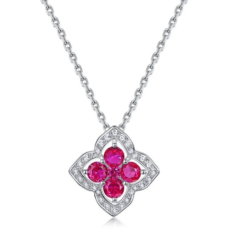 JewelyKing S925 Sterling Silver Delicate Flower Premium Gemstone Adjustable Premium Pendant Necklace JKNS0174
