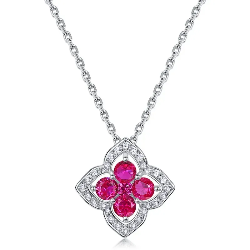 JewelyKing S925 Sterling Silver Delicate Flower Premium Gemstone Adjustable Premium Pendant Necklace JKNS0174