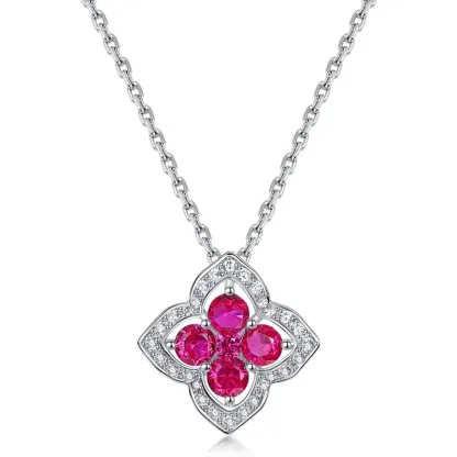 JewelyKing S925 Sterling Silver Delicate Flower Premium Gemstone Adjustable Premium Pendant Necklace JKNS0174