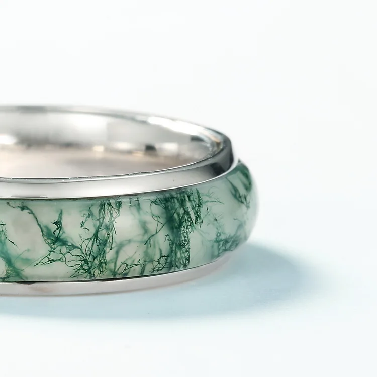 JewelyKing S925 Sterling Silver Green Moss Agate Ring Crystal Jadeite Rings  JKRS0241