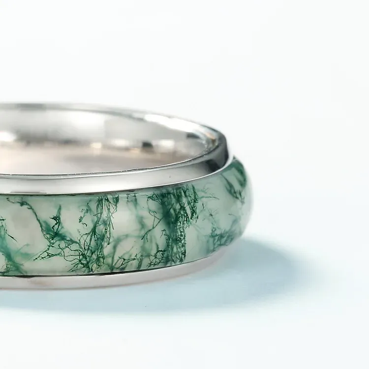 JewelyKing S925 Sterling Silver Green Moss Agate Ring Crystal Jadeite Rings  JKRS0241