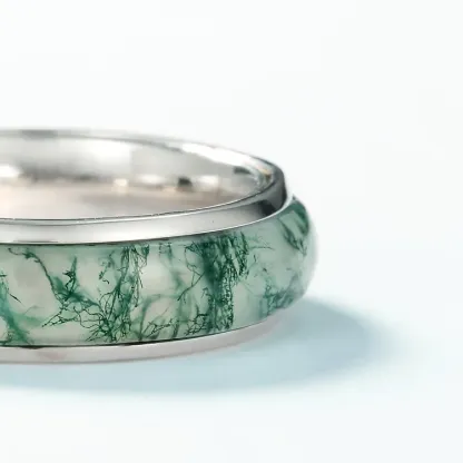JewelyKing S925 Sterling Silver Green Moss Agate Ring Crystal Jadeite Rings  JKRS0241
