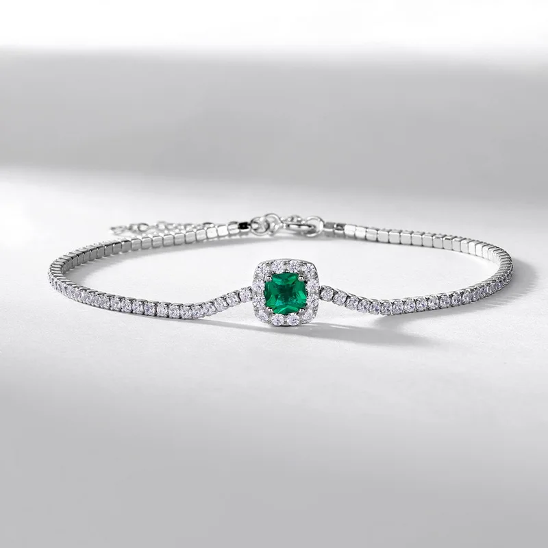 Luxury Jewelry 14k White Gold Lab Grown Ruby Emerald Tennis Bracelet Chain Emerald Cut Wedding Bracelet for Women Girls