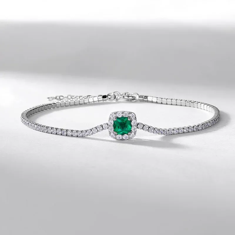 Luxury Jewelry 14k White Gold Lab Grown Ruby Emerald Tennis Bracelet Chain Emerald Cut Wedding Bracelet for Women Girls