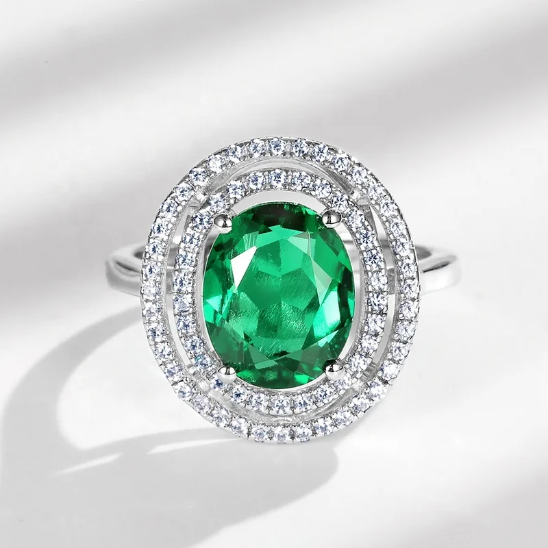 Wholesale Cubic Zirconia Diamond Ladies Ring Oval Shape Sterling Silver Lab Grown Emeralds Rings for Women